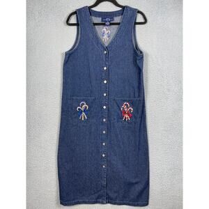 Vintage Ty Original Wear Womens Denim Button Up Candy Cane Dress Womens Size 10P